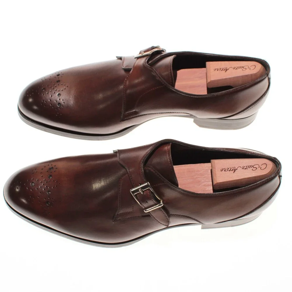 Pastori NWB Single Monk Strap Dress Shoes Size 11 US in Brown Leather